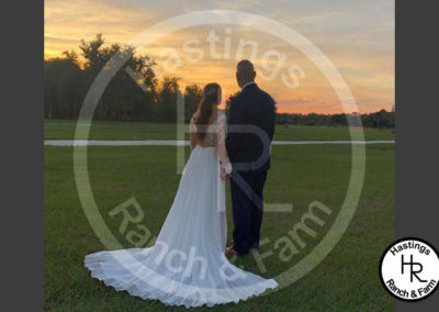 Bride and groom at sunset