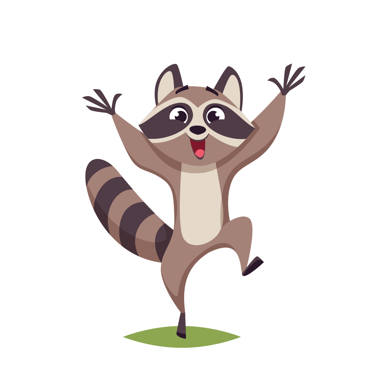 Hastings Racoon excited with hands raised